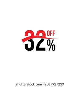 
32% off sale discount template design .32% off discount badge icon logo. Discount sale off tag 32 percent sign on white background. Vector and illustration.