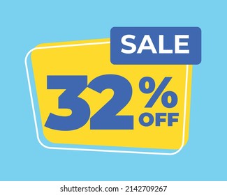 32% fuera de la etiqueta 32% de descuento venta carta azul fondo amarillo