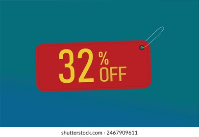 32% off. Thirty-two percent discount banner. Red label on a blue background vector.