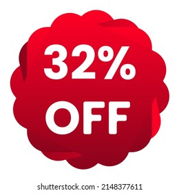 32% de descuento. Fondo blanco con 32 por ciento de descuento en un globo rojo para grandes ventas. 32% de venta