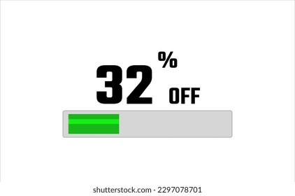 32 percent off. Banner with loading bar, green and gray color, white background, and black font.