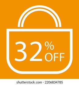 32 percent off. Orange banner with shopping bag illustration.