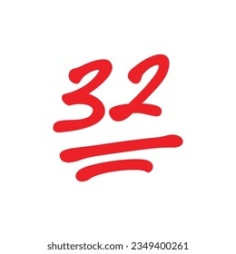 32 points mark, school test scores, thirty two point exam results, vector illustration
