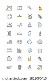 32  sew universal linear icons set ,Sewing equipment and needlework.  thin line style, flat design, 