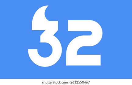 32 Shark Logo Number Simple Modern Blue