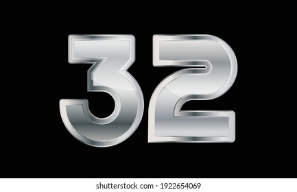 32 Silver Elegant Modern Número 3D