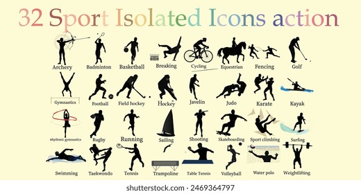 32 sport silhouette action in light yellow background.