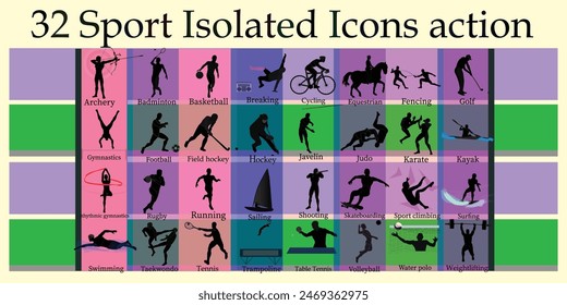 32 sport silhouette action in table background.