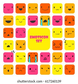 32 Square emoticons with different emotions, vector set of various hand-drawn cute expressions, EPS 8