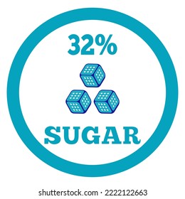 Etiqueta del signo de azúcar al 32%. Icono del cubo de azúcar vectorial.