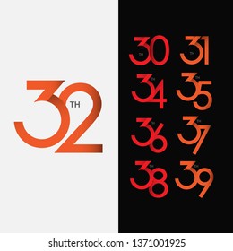 32 th Anniversary Set Vector Template Design Illustration