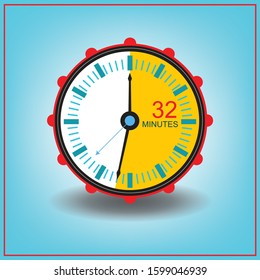 32 Thirty two Minutes Clock Vector Icon