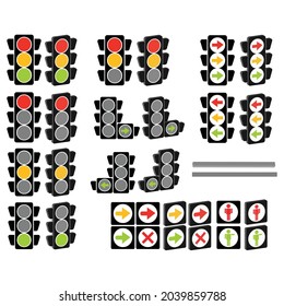32 traffic light element, traffic lights set with 3d illustration vector