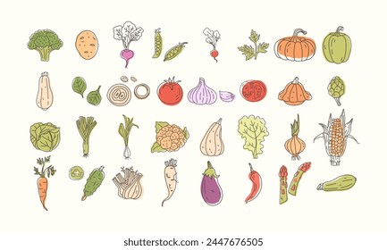 32 vector outline filled vegetable icons