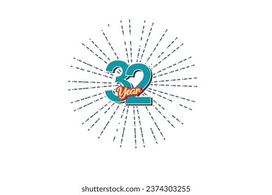 32 year anniversary blue color number with line behind on white background for card, wallpaper, greeting card, poster-vector
