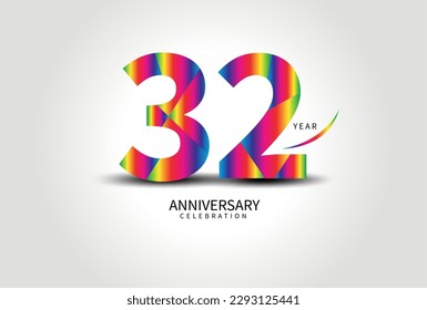 Vector colorido del logotipo de la celebración del 32 años, Diseño de números 32, Logotipo del 32º cumpleaños, Número de logotipo, Aniversario del vector para la celebración, Tarjeta de invitación, Tarjeta de felicitación. número de logotipo Aniversario