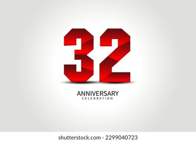 Logotipo de la celebración del 32 Aniversario Vector rojo, Diseño de 32 Números, Logotipo del 32º Cumpleaños, Número de Logotipo, Aniversario Vector Para Celebración, Tarjeta De Invitación, Tarjeta De Saludo. número de logotipo Aniversario