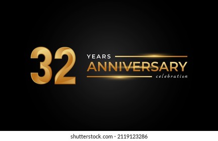 32 Year Anniversary Celebration with Shiny Golden and Silver Color for Celebration Event, Wedding, Greeting card, and Invitation Isolated on Black Background