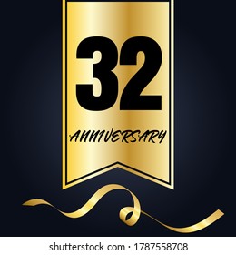Celebración del 32 aniversario, diseño vectorial para celebraciones, tarjetas de invitación y tarjetas de felicitación