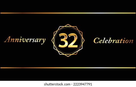 32 Year Anniversary celebration Vector Design with gold hexagonal shape. 32 Anniversary celebration. Gold Luxury Banner of 32nnd Anniversary celebration.