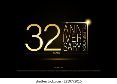 32 year anniversary golden gold logo on black background, vector design for celebration.