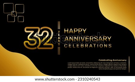 32 year anniversary logo design with a double line concept in gold color, logo vector template illustration
