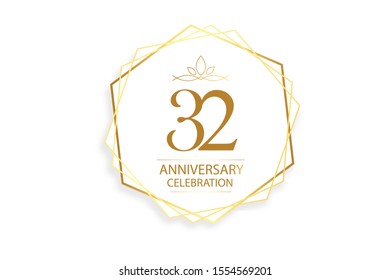 32 year anniversary, minimalist logo. Gold  vector illustration on white background for banner, invitation card, greeting card - vector