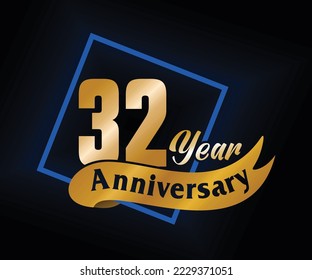 32 Year Anniversary ordinal number Counting vector art illustration in stunning font on gold color on black background