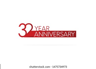 32 Year Anniversary Red Color with White Text, For Invitation, banner, ads, greeting card - Vector