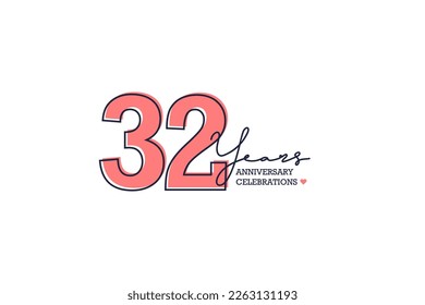 32 year anniversary. Anniversary template design concept with peach color and black line, design for event, invitation card, greeting card, banner, poster, flyer, book cover and print. Vector Eps10