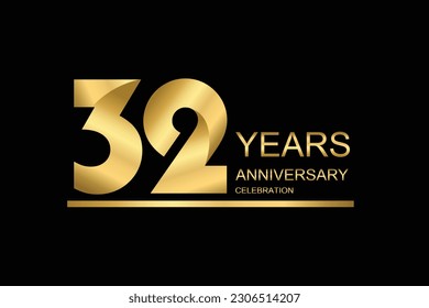 32 year anniversary vector banner template. gold icon isolated on black background.