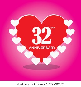 32-jähriges Jubiläum, Vektorillustration-Design mit Liebe zu Feiern, Einladungskarten und Grußkarten