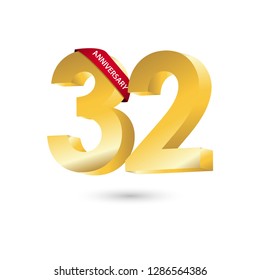 32 Year Anniversary Vector Template Design Illustration