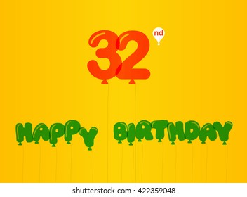32 year birthday celebration flat color, 32nd anniversary decorative flat modern style - vector illustration