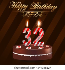 32 year Happy Birthday Card with cake and candles, 32nd birthday - vector EPS10