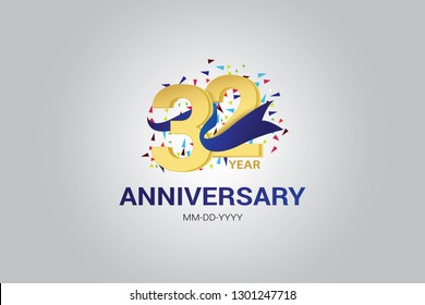 32 years anniversary blue ribbon celebration logotype. anniversary logo with golden and Spark light white color isolated on black background, vector design for celebration, invitation card-Vector