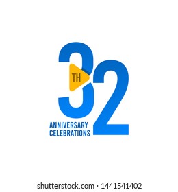 32 Years Anniversary Celebration, Blue Vector Template Design Illustration