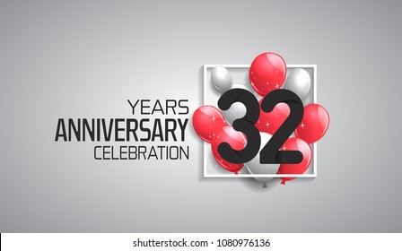 32 years anniversary celebration for company with balloons in square isolated on white background 