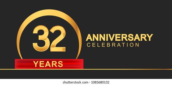 32 years anniversary celebration with elegant golden color and ring, red ribbon for anniversary celebration
