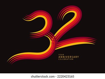 32 years anniversary celebration logotype red line vector, 32th birthday logo, 32 number design, Banner template, logo number elements for invitation card, poster, t-shirt.