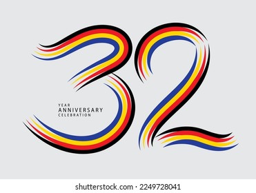 32 Jahre Jubiläum gefeiert logotype farbige Linie Vektor, 32 Geburtstag Logo, 32 Nummer, Banner-Vorlage, Vektordesign-Elemente für Einladungskarte und Poster. Zahlendesign-Vektorgrafik