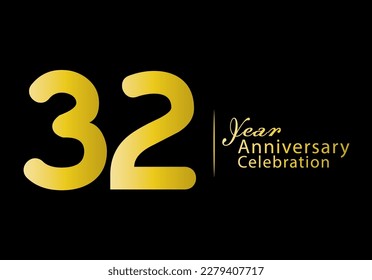 32 years anniversary celebration logotype gold color vector, 32th birthday logo, 32 number, anniversary year banner, anniversary design elements for invitation card and poster. number design vector