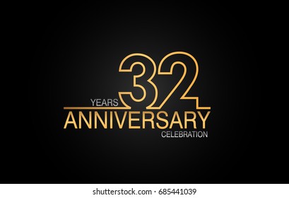 32 years anniversary celebration logotype. anniversary logo with golden and silver color isolated on black background, vector design for celebration, invitation card, and greeting card