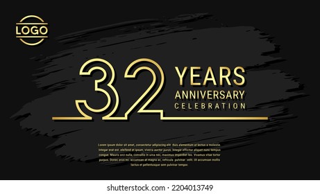 32 years anniversary celebration, anniversary celebration template design with gold color isolated on black brush background. vector template illustration