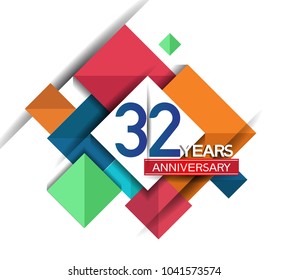 32 years anniversary design colorful square style isolated on white background for celebration