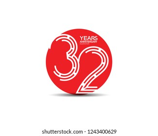 32 years anniversary design with labyrinth style inside red circle for celebration 