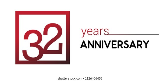 32 years anniversary design logotype with red color in square isolated on white background for anniversary celebration 
