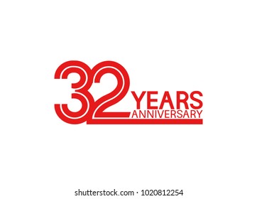 32 years anniversary design with red multiple line style isolated on white background for celebration