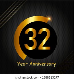 32 years anniversary golden color with circle ring isolated on black background for anniversary 