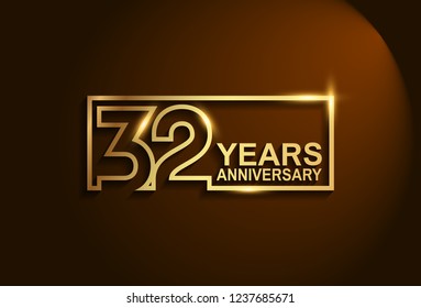32 years anniversary golden design vector line style for company celebration